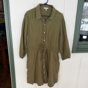 Olive Green Button-Up Dress